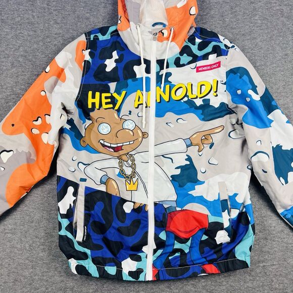 Members Only Nickelodeon Hey Arnold Graphic Windbreaker Jacket Hooded Full Zip S - Picture 1 of 12